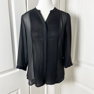 H&M Sheer Black Pleated Pintuck V-Neck Blouse - US Size 4